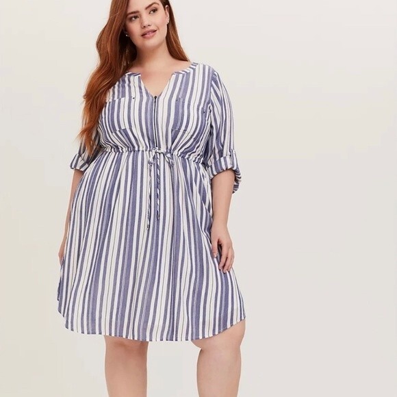 Torrid Blue & White Stripe Gauzy Texture Dress - Size 1X - EUC - Picture 1 of 7